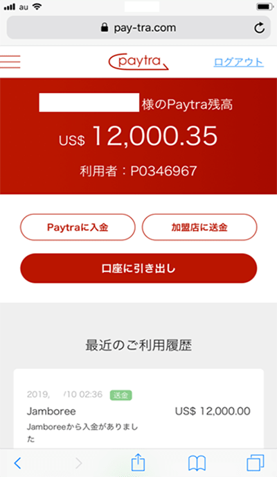 ペイトラの残高$12,000 ペイトラの残高$12,000