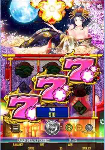 花魁RUSH無事継続! 7が3つ揃ってラッシュ継続画面