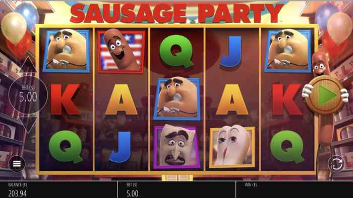 パッと見はピ〇サー映画っぽいな(笑) Sausage Partyのスロット画面