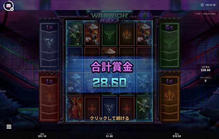 ベースモードの方が出とるやないか! CLASHボーナスの合計配当$28.6獲得画面
