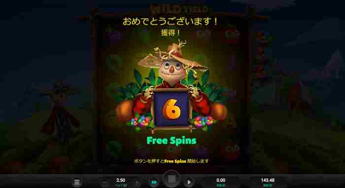 6回のフリースピンがスタート! 6回のフリースピン