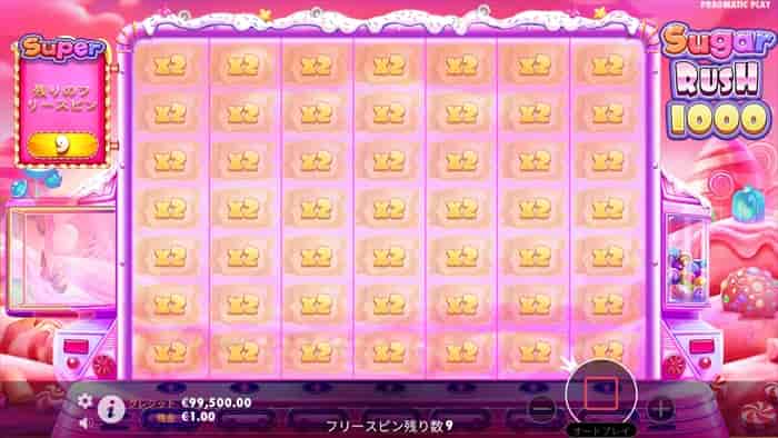 すべてのスポットがマルチプライヤー2倍でスタート スーパーフリースピンの画面